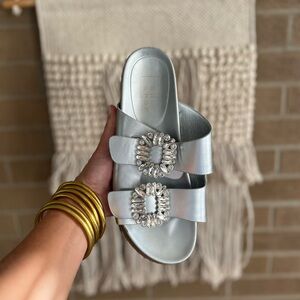 ShuShop Silver Crystal Buckle Sandals